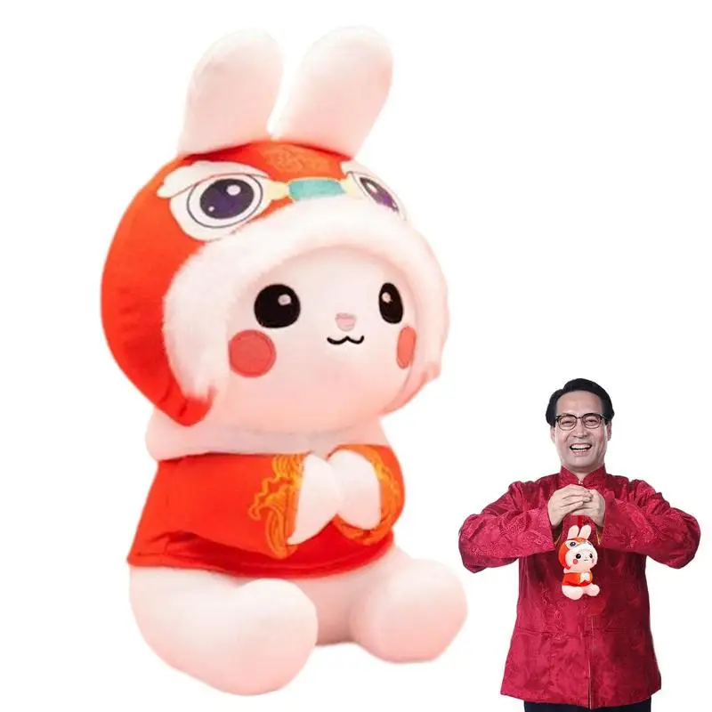 

Chinese Zodiac Rabbit Plush Toy Soft Red Cape Rabbit Stuffed Animal For Spring Festival Hardwearing Cute Bunny Plush Dolls For