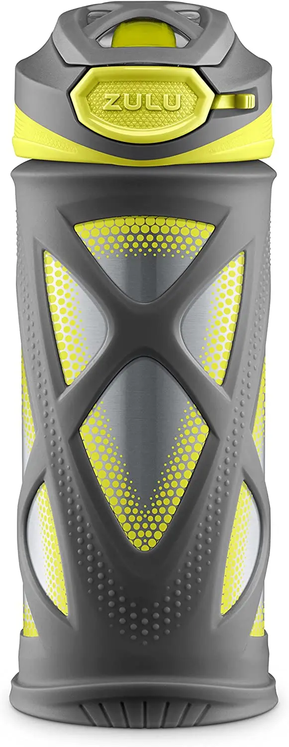 

Garrafa de água Echo Kids de aço inoxidável isolada a vácuo com manga de silicone, 340 g, cinza/verde