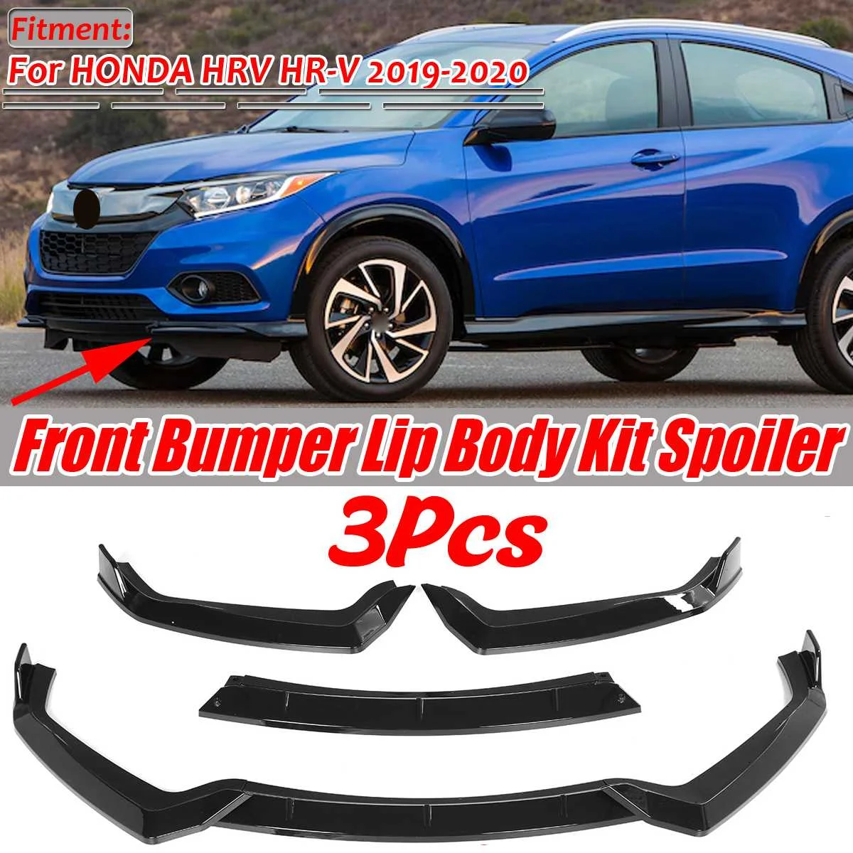 

Черное/углеродное волокно, вид переднего бампера автомобиля, спойлер, диффузор, защитная крышка, отделка, 3 шт. для HONDA HRV для телефона 2019-2020