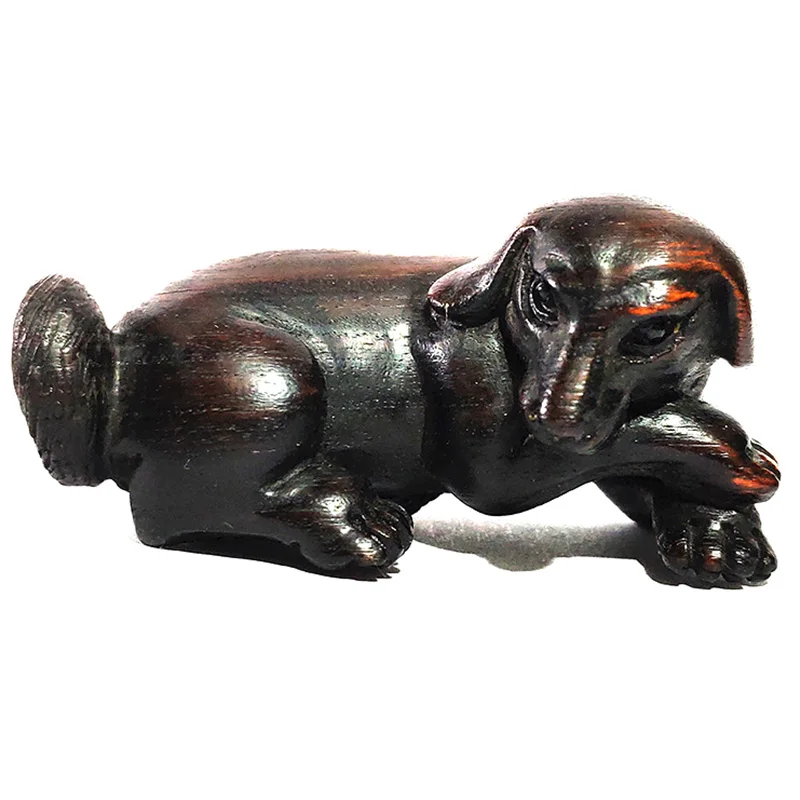 

Y6787 -20 лет, 2 дюйма, ручная работа, металлическая древесина, Netsuke - Lovely Dog