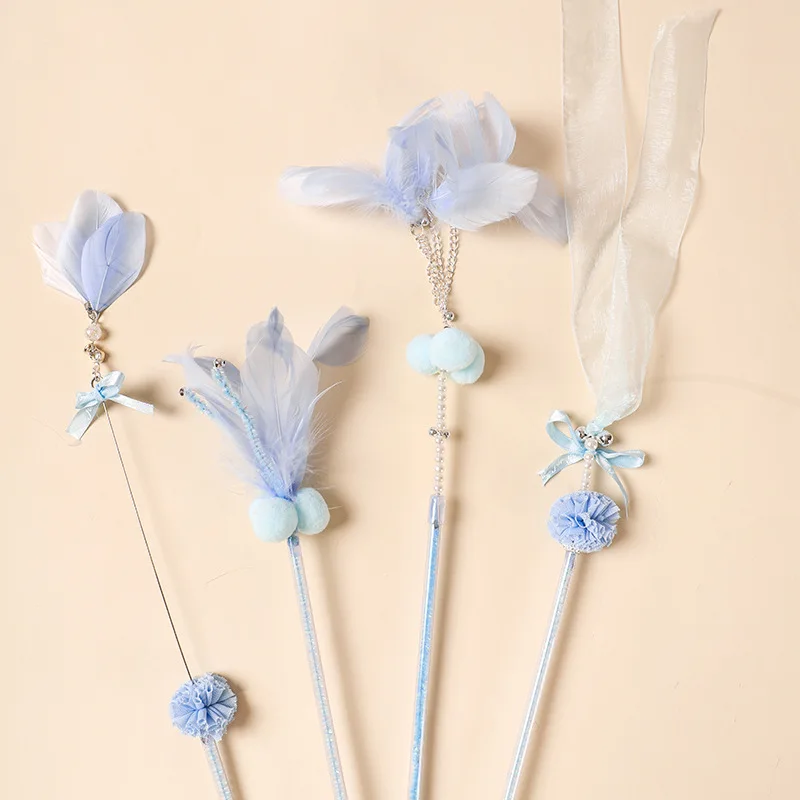 

Cat Toys Fairy Funny Cat Stick Long Rod Feather Ribbon Bite Resistant Funny Cat Stick With Bell Toy Set Combination Cat Toy