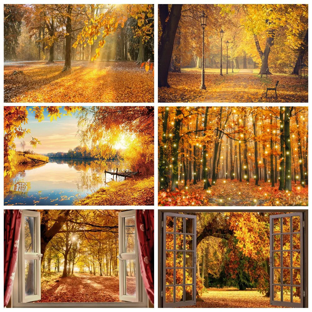 

Autumn Forest Sunshine Nature Scenery Backdrop for Photography Fall Maples Leaves Tree Farm Baby Portrait Photo Background Decor