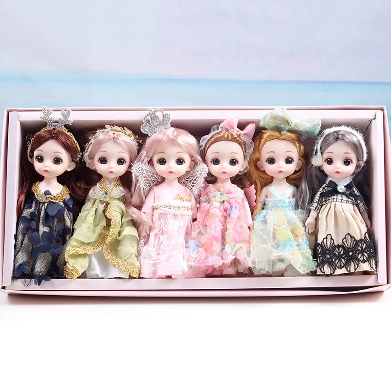 6pcs 16cm Doll Set Gift Box 13 Movable Joints 3D Eyes BJD Girl Dress Up DIY Toy Fashion Dress Clothes Bjd Dolls Children's Gifts