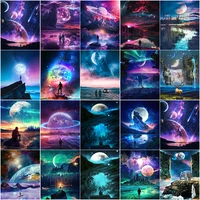 diy full drill planet diamond painting 5d animal moon back view landscape back view embroidery mosaic kit wall decor gift creft