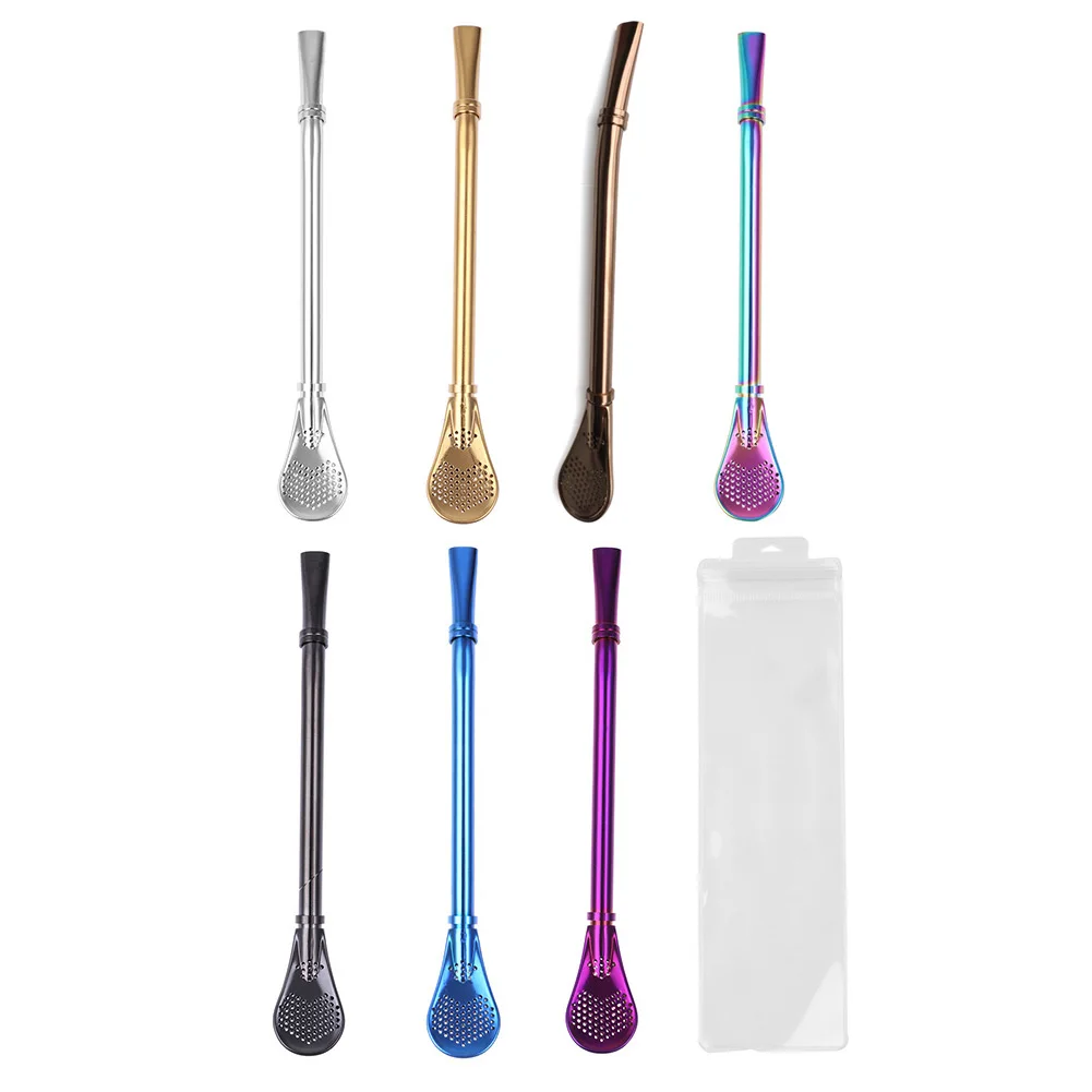 

Stainless Steel Drinking Straw Reusable Sucker Spoon Filter Bar Drinks Kit