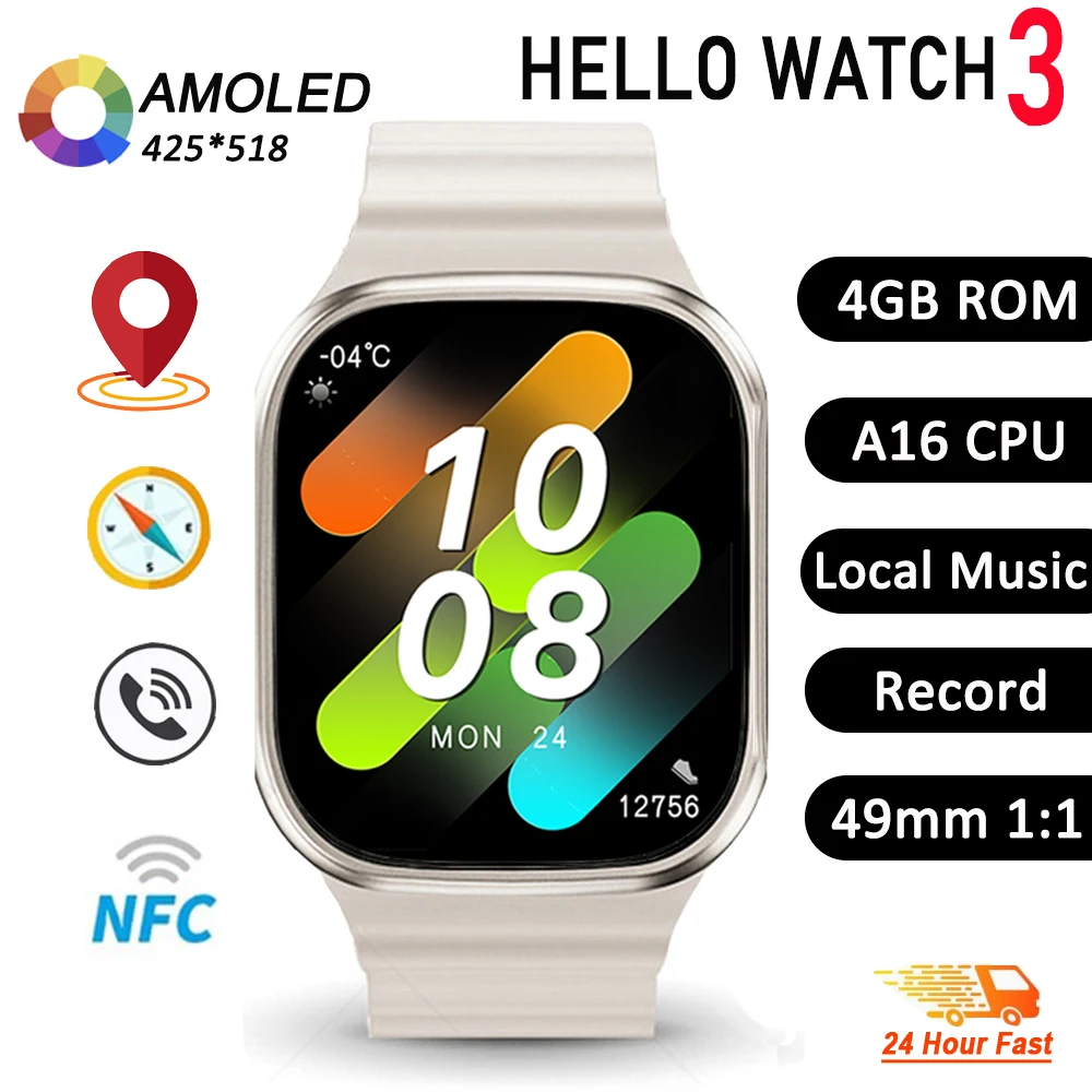 

Смарт-часы Hello Watch 3, 2023 дюйма, AMOLED, 4 Гб ПЗУ, компас