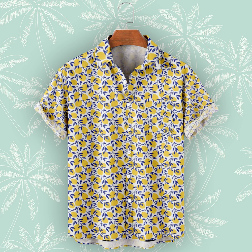 

Fashion Hawaiian Men's Shirt Short Sleeve Summer Man Clothing Lemon 3D Digital Print Oversized Shirts For Men 2023 Casual Beach