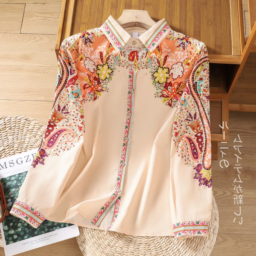 

Vintage Floral Printed Shirt Women Top Spring Autumn New Long Sleeved Ladies Loose Office Blouses Elegant Fashion Women Clothing