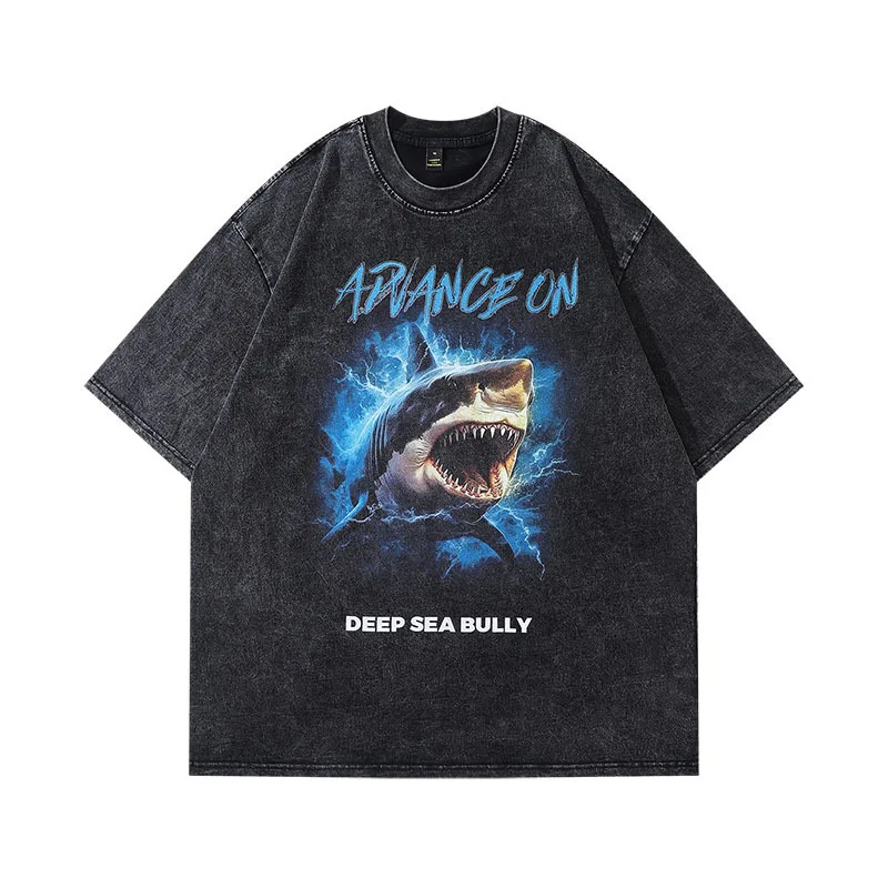 

Street Y2k Oversized T-shirt Men's T-shirts Wash Water Black Cotton Tee Retro Cloth Clothes Hip Hop Kanye Graphic Clothing Tops