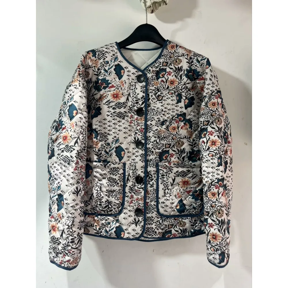 TRAF ZR High Street куртки с цветочным принтом для женщин винтажные уютные стеганые