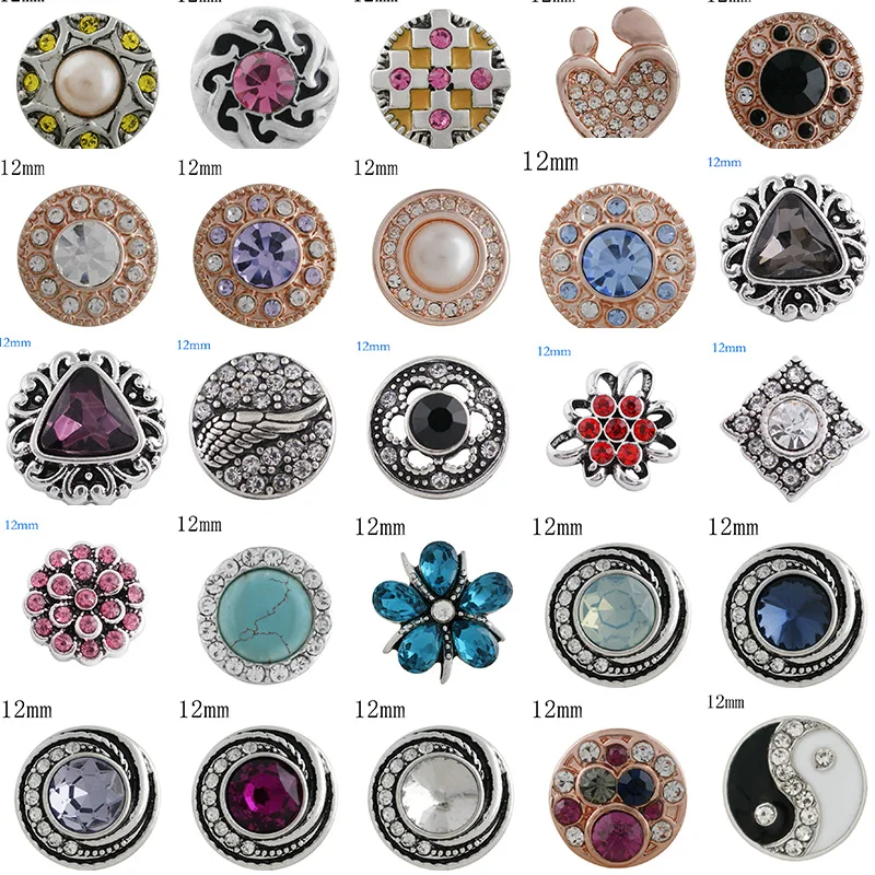 

K0002 Flower Love Crystal gemstone Birthstone 12mm Metal snap button jewelry DIY bracelet