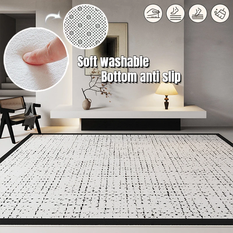 

French Black White Lines Carpet Light Luxury Large Rugs for Living Room Sofas Bedroom Carpets Aesthetics Bedside Area Floor Mat