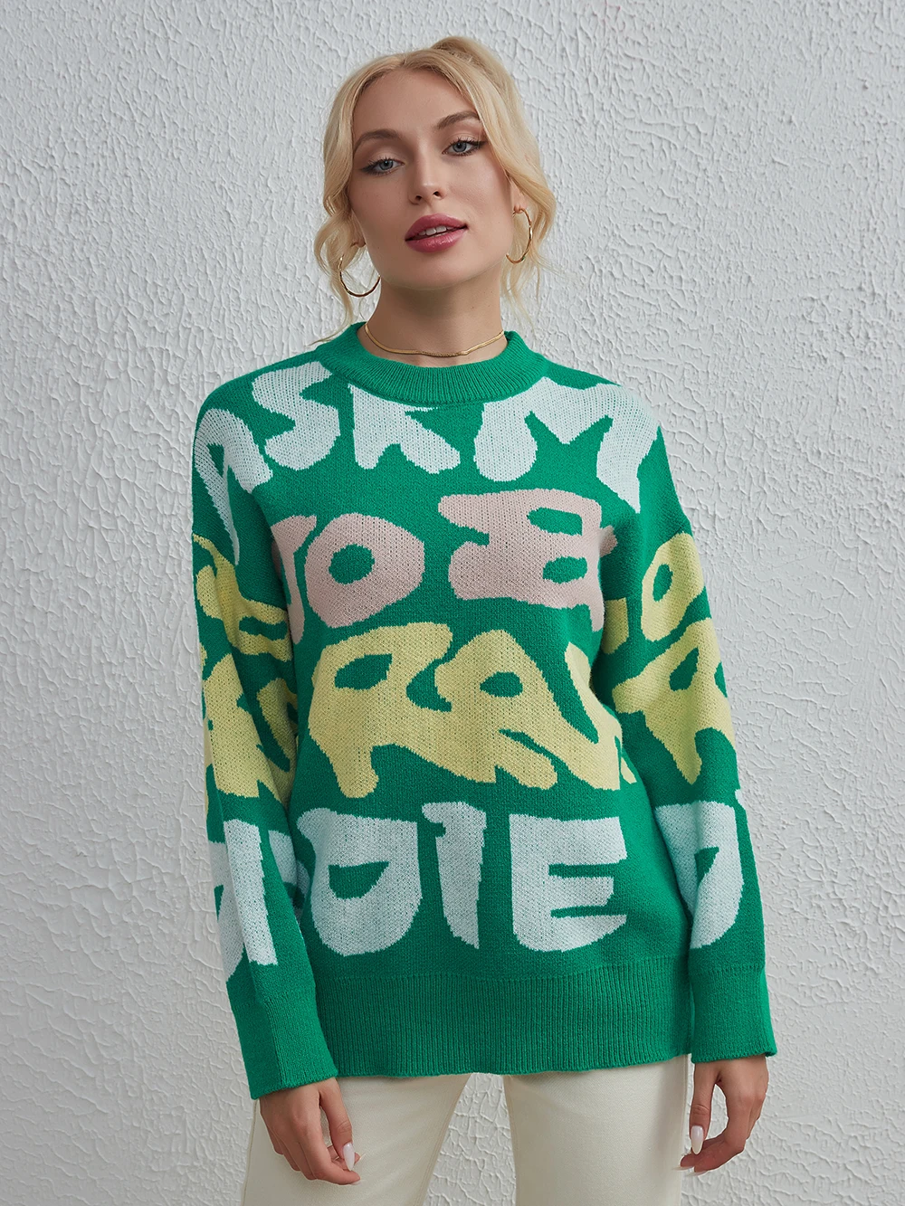 

Wixra Women Sweaters Letter O-Neck Pullover Long Sleeve High Street Jumpers Casual 2023 Autumn Winter Knitted Top