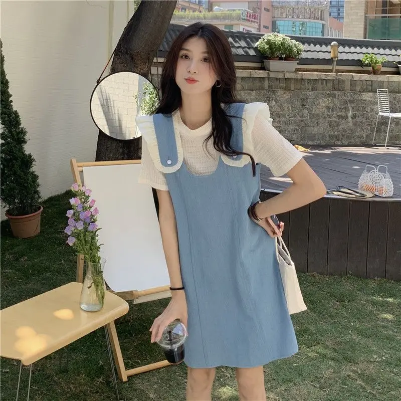 

Dress Women Denim Sweet Kawaii Designer Vintage Baggy Girls Preppy Style Sleeveless Y2k Clothing Summer Lady Streetwear