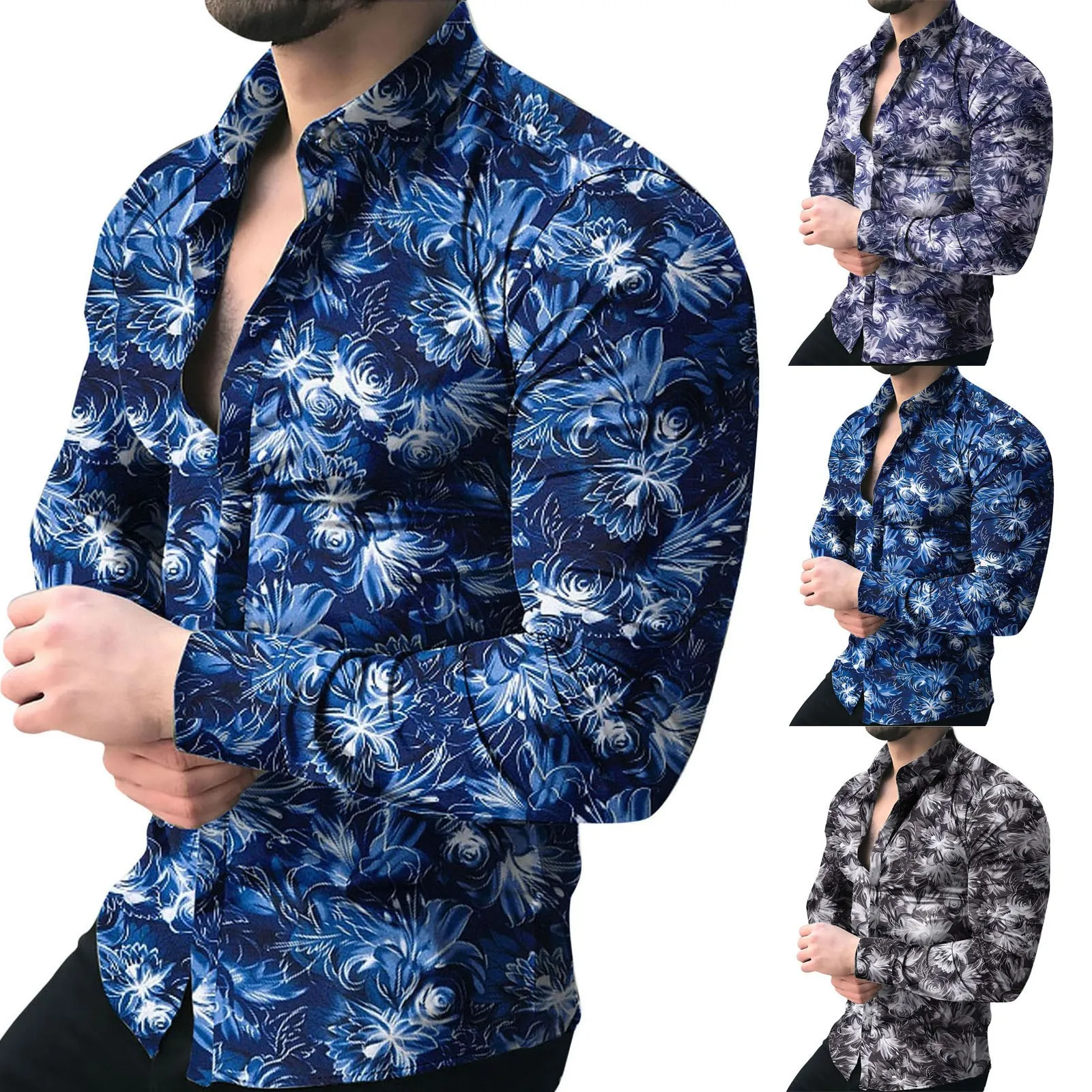 

Men'S Autumn And Winter Casual Printed Shirt Long-Sleeved Button Lapel Shirt Casual Lapel Long-Sleeved Printed Compression Yoga