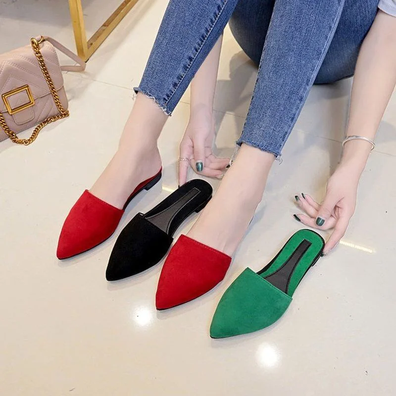 

Summer Slipper Women Half Slippers Flats Pointed Toe Casual Sandals Silk Mules Slides House Baotou Fashion Shoes