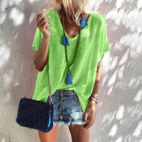 womens v neck blouses 2022 summer fashion sexy candy colors loose casual short sleeve t shirt ladies solid pullover top female