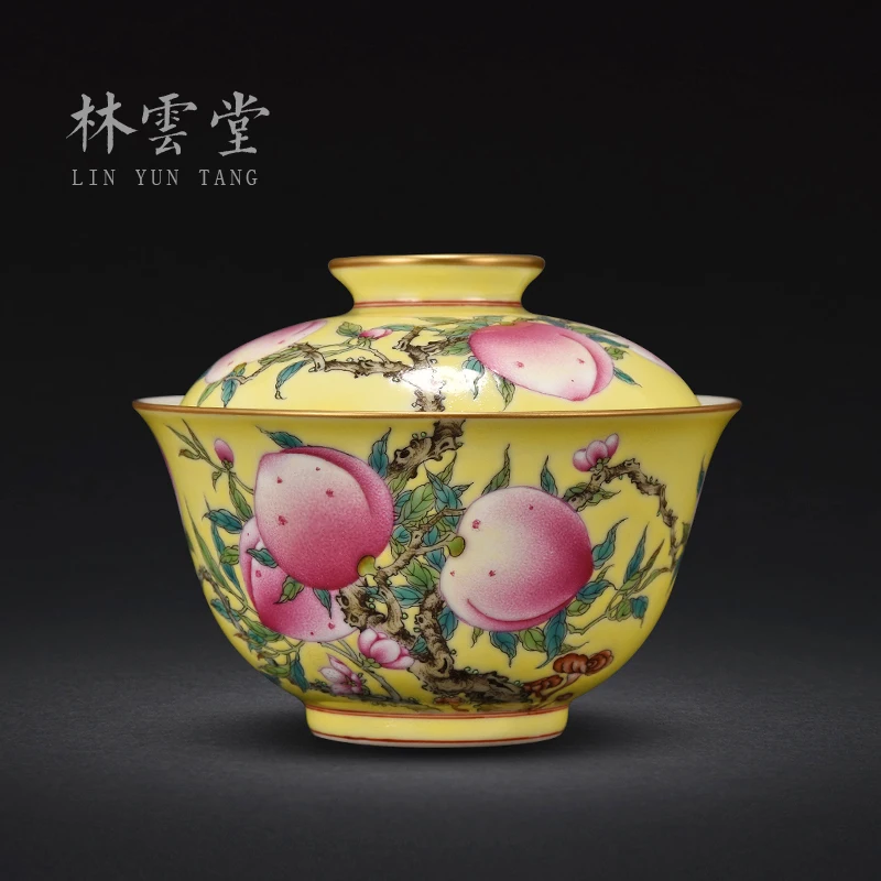 

|Lin Yuntang tureen bowl is large to pastel yellow peach tureen tea cups jingdezhen tureen LYT8055