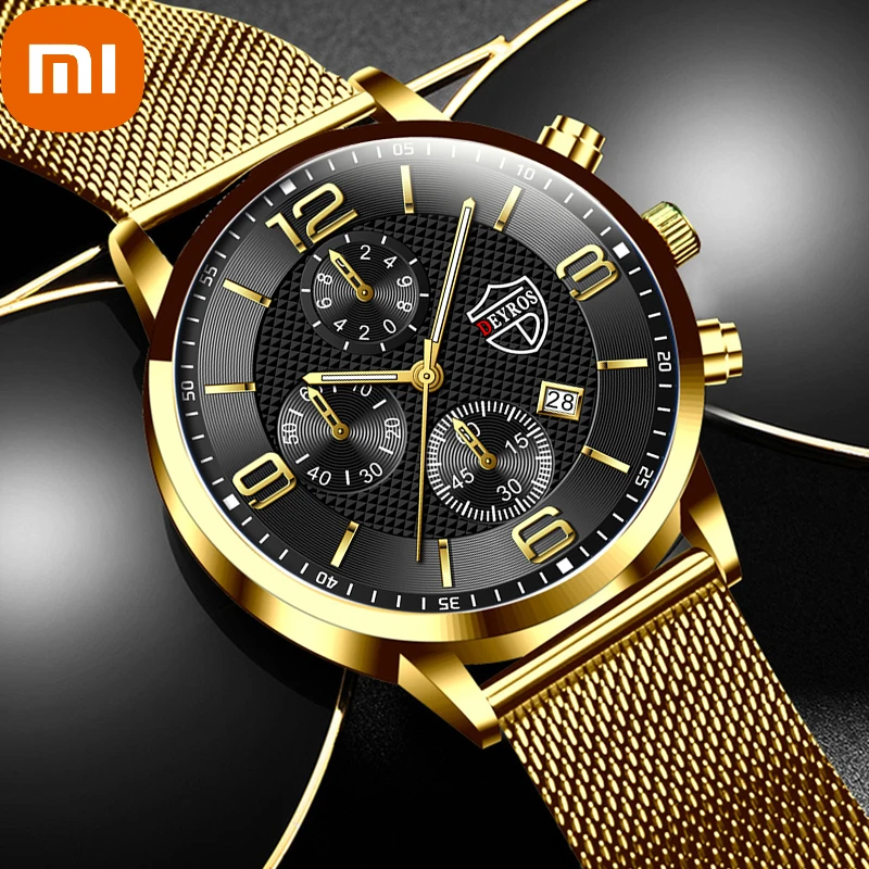 

XIAOMI Mens Stainless Steel Mesh Belt Watches Luxury Men Business Casual Leather Quartz Watch Luminous Clock relogio masculino