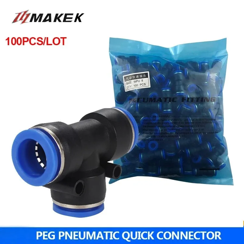 

50/100pcs PEG Pneumatic Fittings T Type 3-Way Slip Lock T Air Pipe 4/6/8/6-8/6-4mm Gas Plastic Quick Connectors