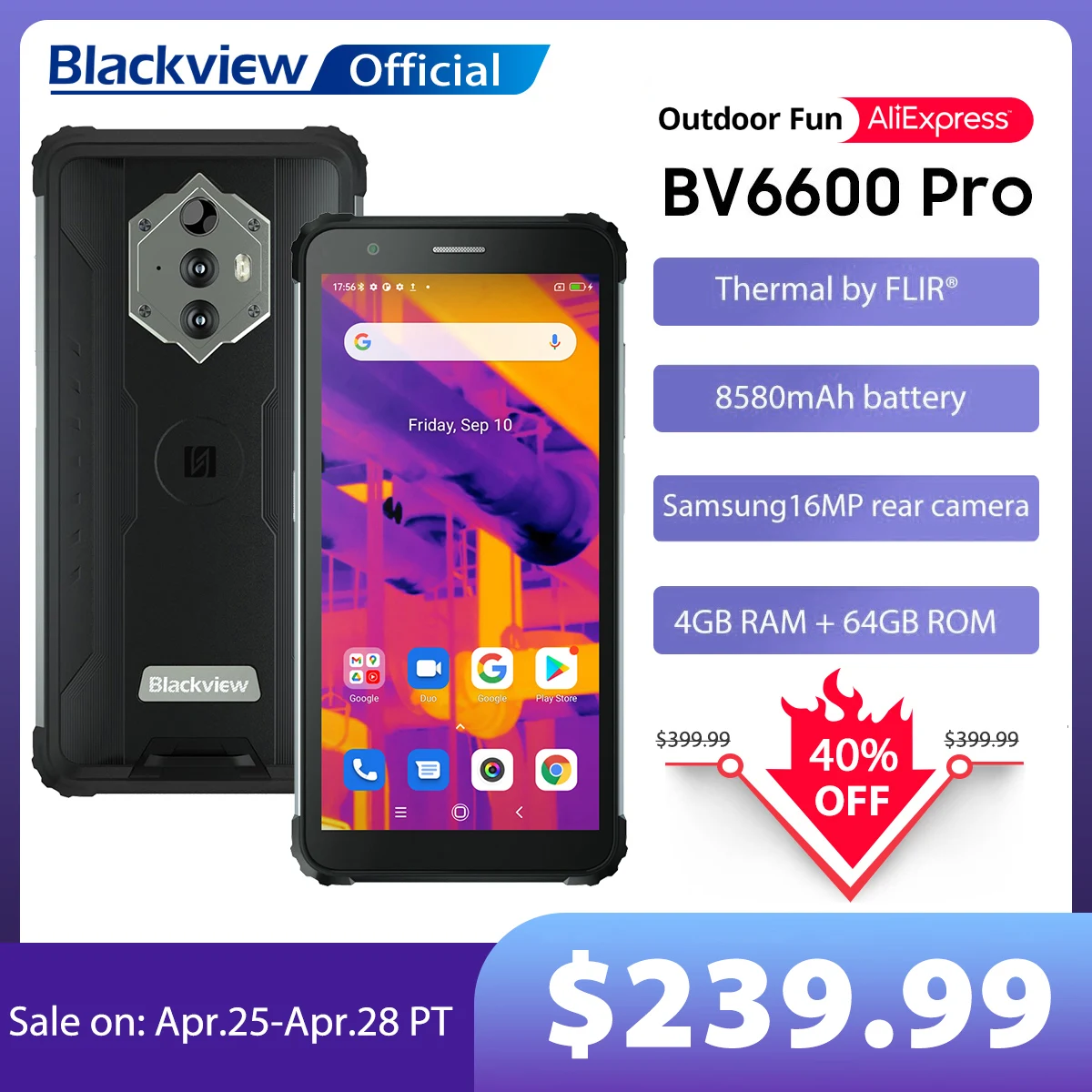 in stock blackview bv6600 pro rugged mobile phone thermal imaging camera flir® android 11 4gb64gb 8580mah global smartphone free global shippi