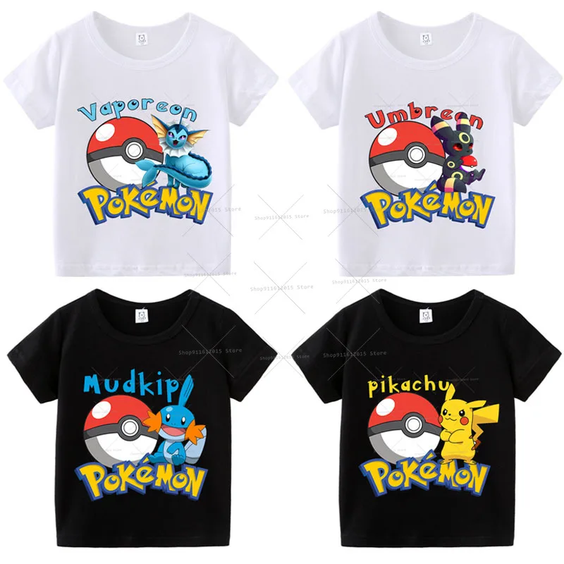 Детская одежда с покемоном Пикачу хлопковая Футболка для мальчиков и девочек