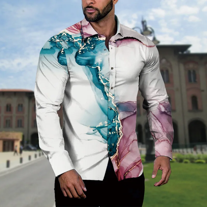 New Spring and Autumn Men's Long Sleeve Floral Shirt