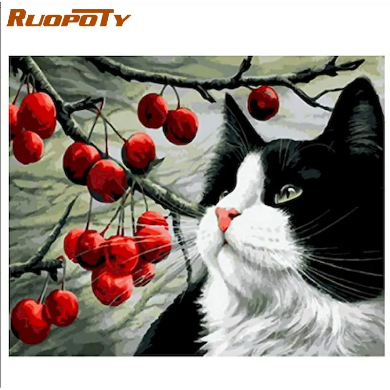 RUOPOTY картина по номерам наборы кошка DIY Раскраска животное рисунок на холсте