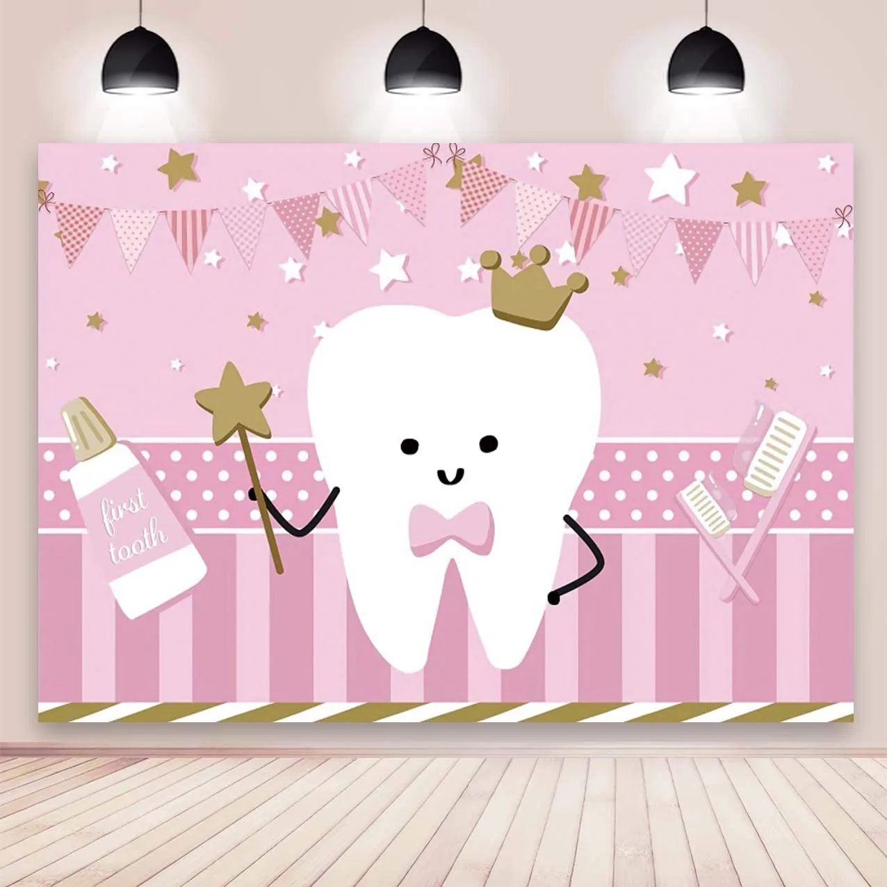 

Pink First Tooth Photo Backdrop Baby Shower Newborn Boys Girls 1st Birthday Party Photography Background Cake Decor Banner