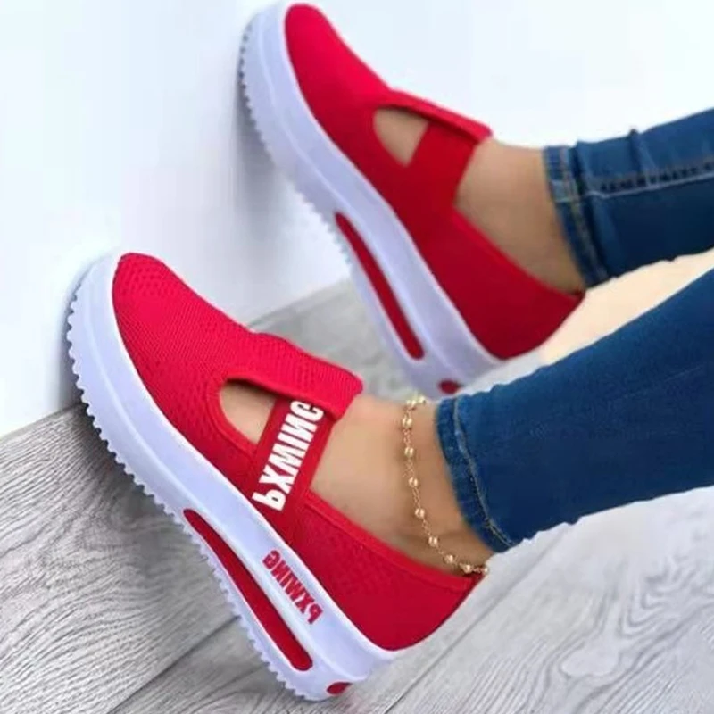 

2022 Women Summer Breathable Flats Sneakers Sport Casual Mesh Vulcanized Fashion Ladies Solid Lightweight Walking Platform Shoes