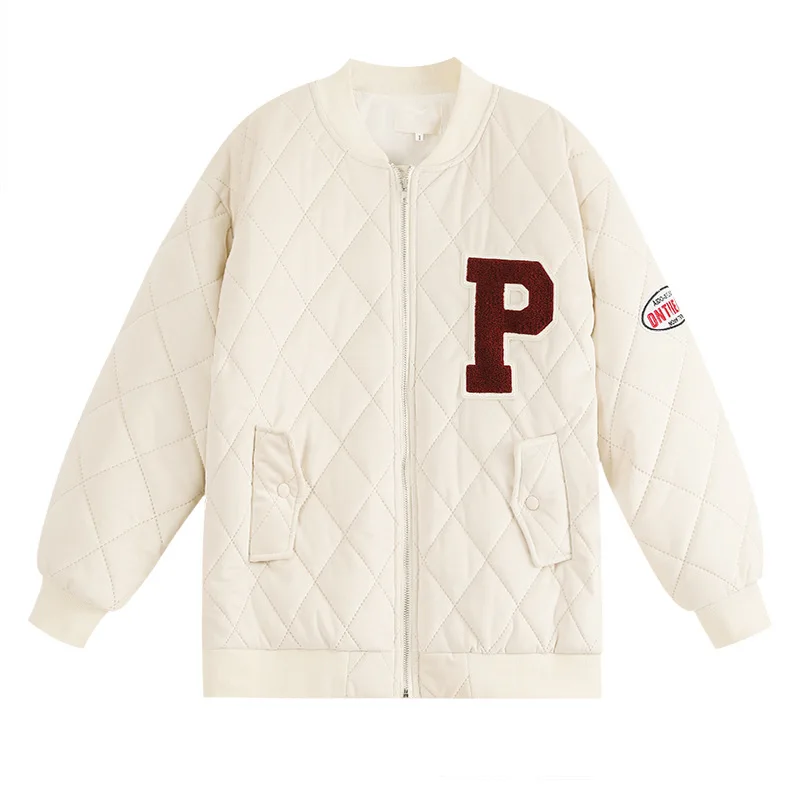 Winter Clothes Women New High Street Ringed Cotton Jacket Letter Vintage Coat Women's Fall Winter Padded Baseball Uniform