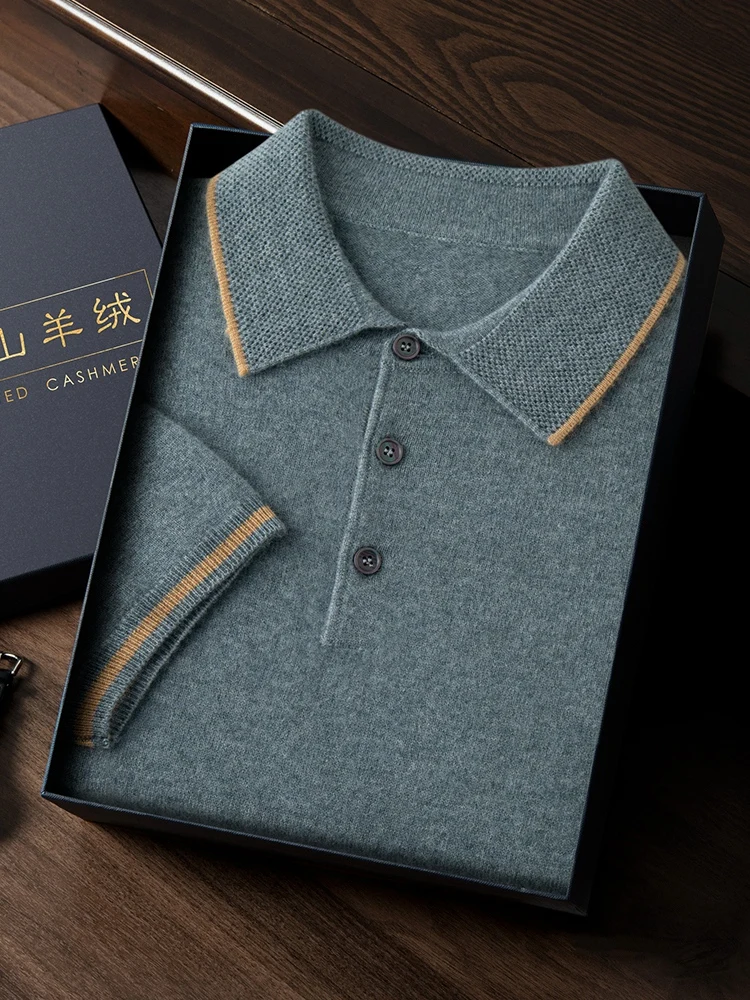 Мужская кашемировая футболка-поло ADDONEE Повседневный пуловер с коротким рукавом