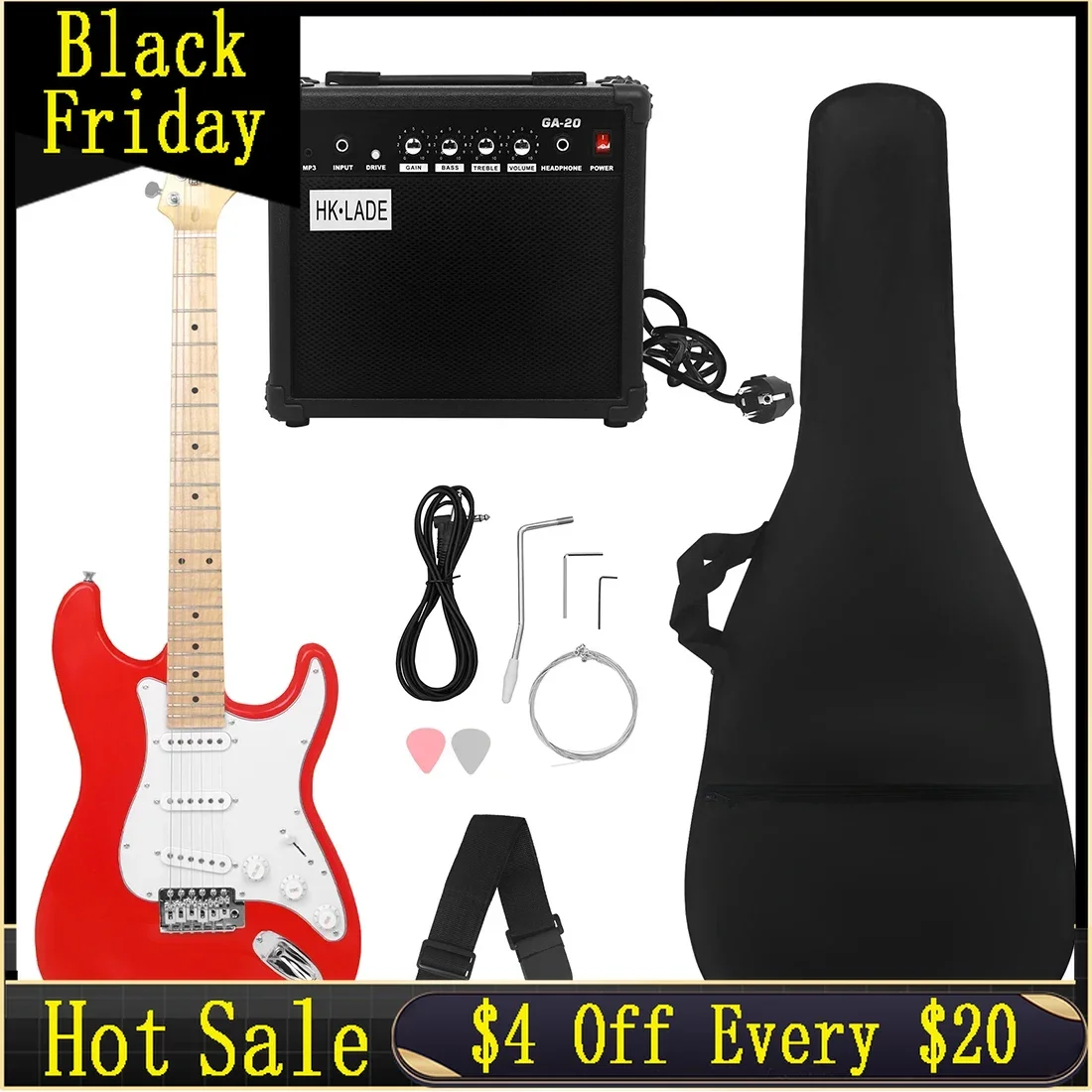 

SLADE New 39 Inches Electric Guitar Maple Fingerboards Electric Guitar with Amplifier 6 Strings 22 Frets ST Electric Guitar Set