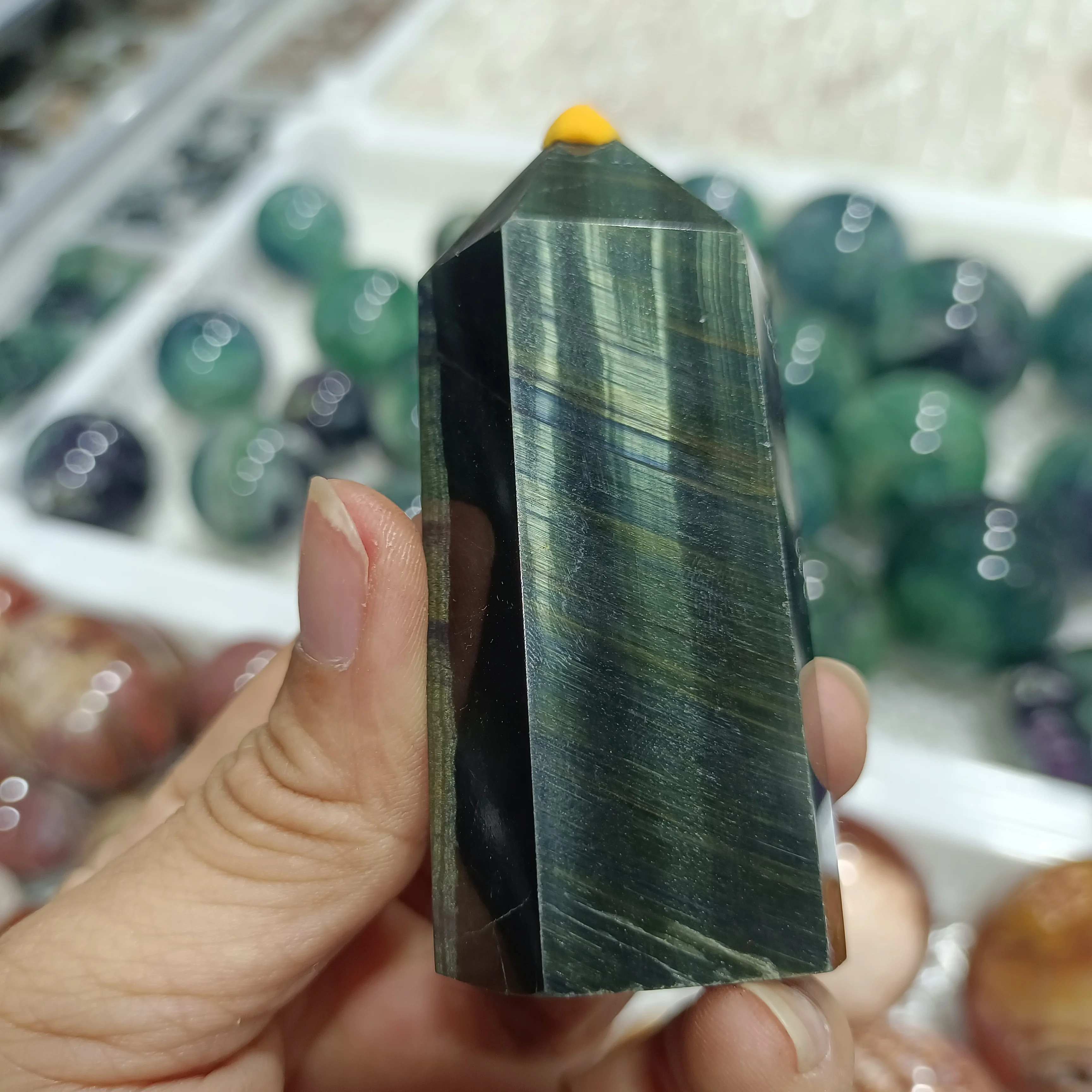 

NATURAL BLUE TIGER EYE STONE COLUMN CRYSTAL ENERGY HEALING