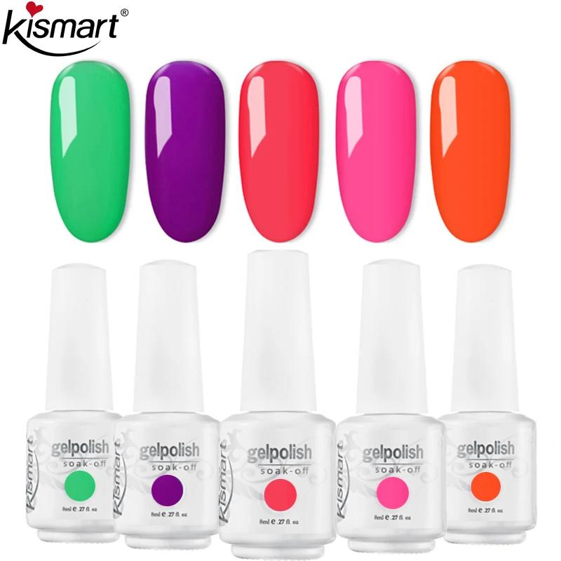 

Kismart 2Pcs/set 8ml Gel Nail Polish Semi Permanant UV Hybrid Varnish Soak Off Nail Art Polish Primer Manicure Gel Varnishes