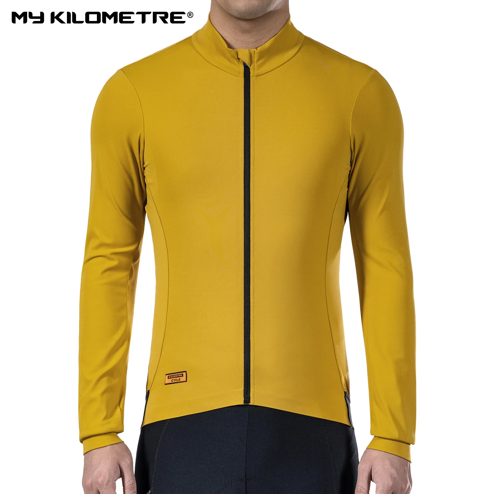 MY KILOMETRE Cycling Jersey Men's Long Sleeve Bike Cycling Jerseys Yellow Reflective Full Zip Bicycle Shirt with 3 Rear Pockets