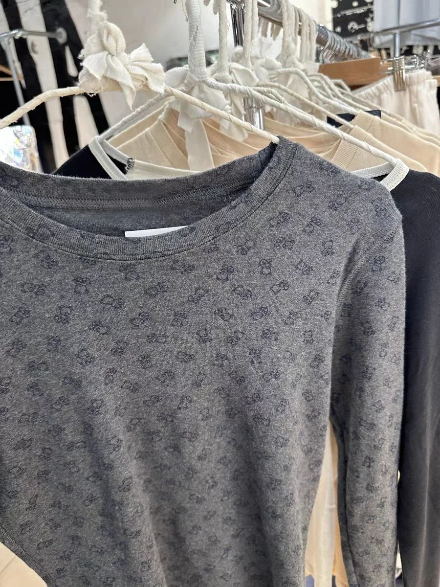 Хлопковая футболка с длинными рукавами для женщин осень 2024 повседневный базовый