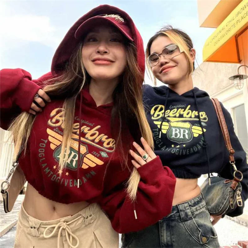 

Пуловер с капюшоном для женщин, куртка в американском стиле ретро, уличная одежда в стиле оверсайз для девушек, открытый пушистый свитшот, о...