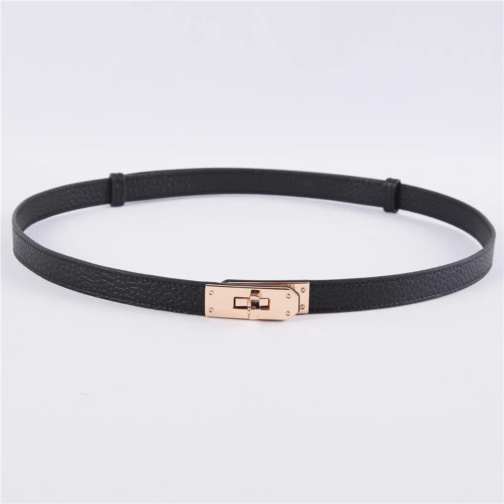 

60-100cm Length1.8cm Width Suitable Women Thin Metal Button Belt High Quality Layer Cowhide Matching Skirt Waist Closing Belt