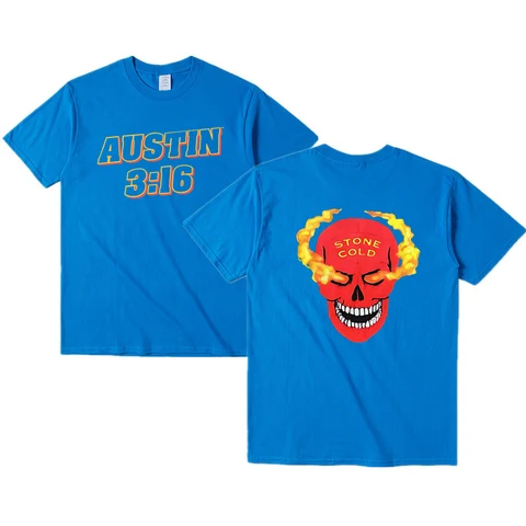 Модная свободная летняя футболка большого размера, мужская футболка Stone Cold Steve Austin Skull 3, 16-дюймовая футболка спереди и сзади, унисекс