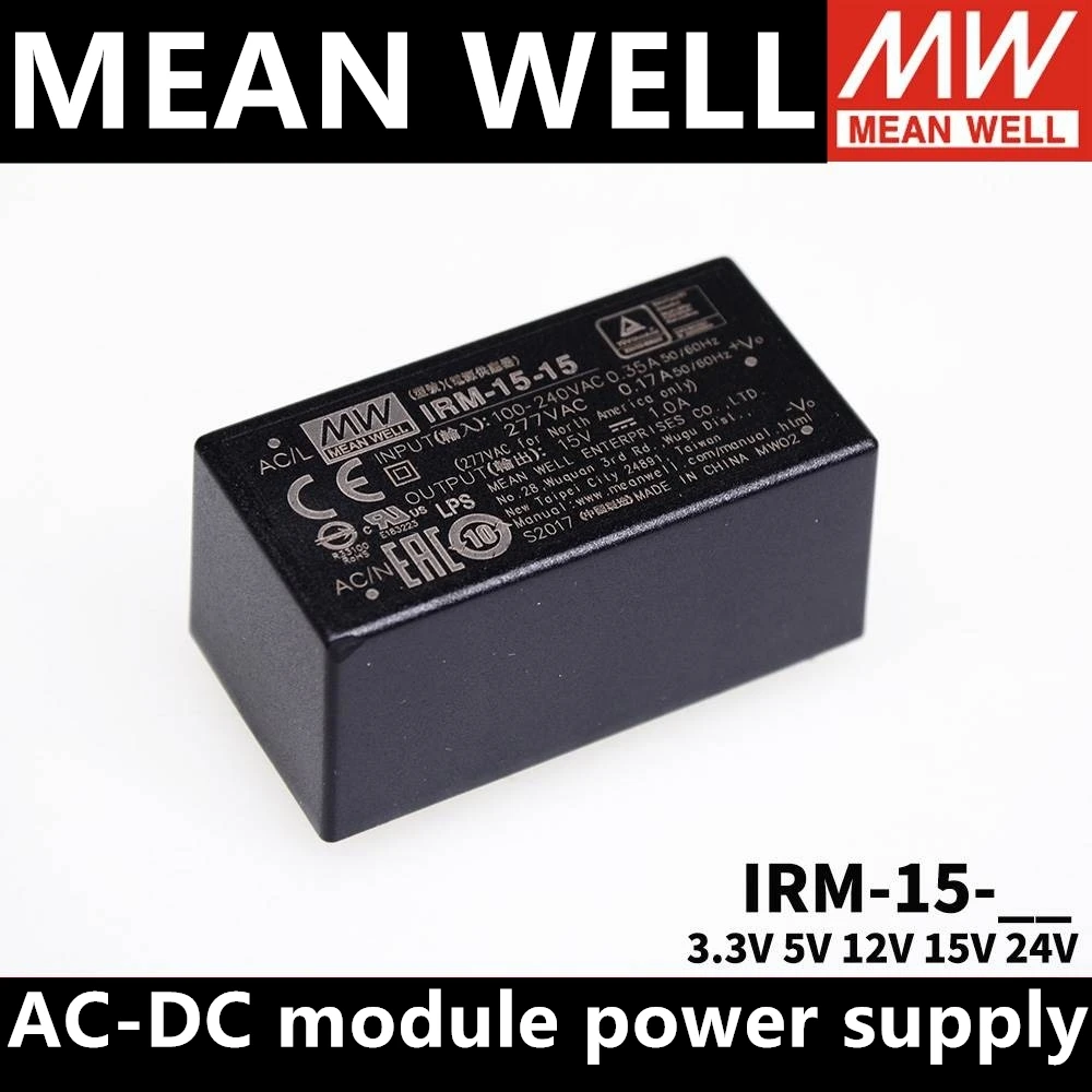 

MEAN WELL IRM-15-3.3 IRM-15-5 IRM-15-12 IRM-15-15 IRM-15-24 Single Output module power supply 3.3V5V12V15V24V PCB type