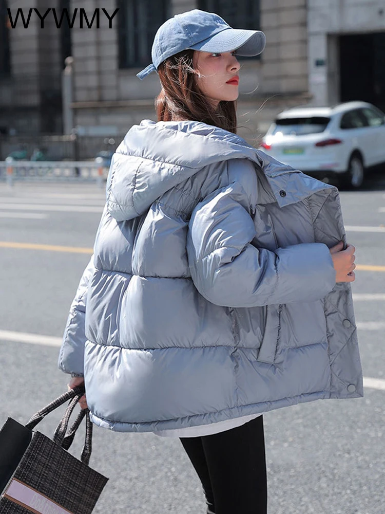 Korean Style Winter Down Jacket Women Oversized Parkas Loose Hooded Female Puffer Jackets Short Padded Solid Womens Down Coat