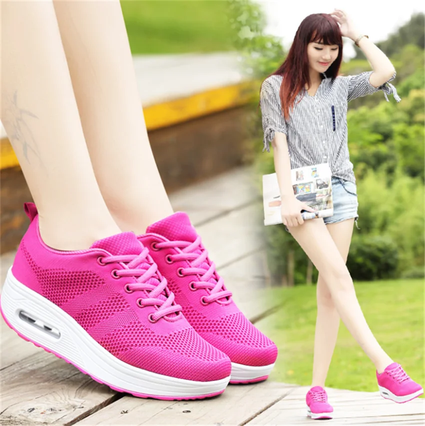 Women Air Cushion Running Shoes Flying Weaving Vamp Low-top Outdoor Breathable Casual Sneakers Summer Size 35-40
