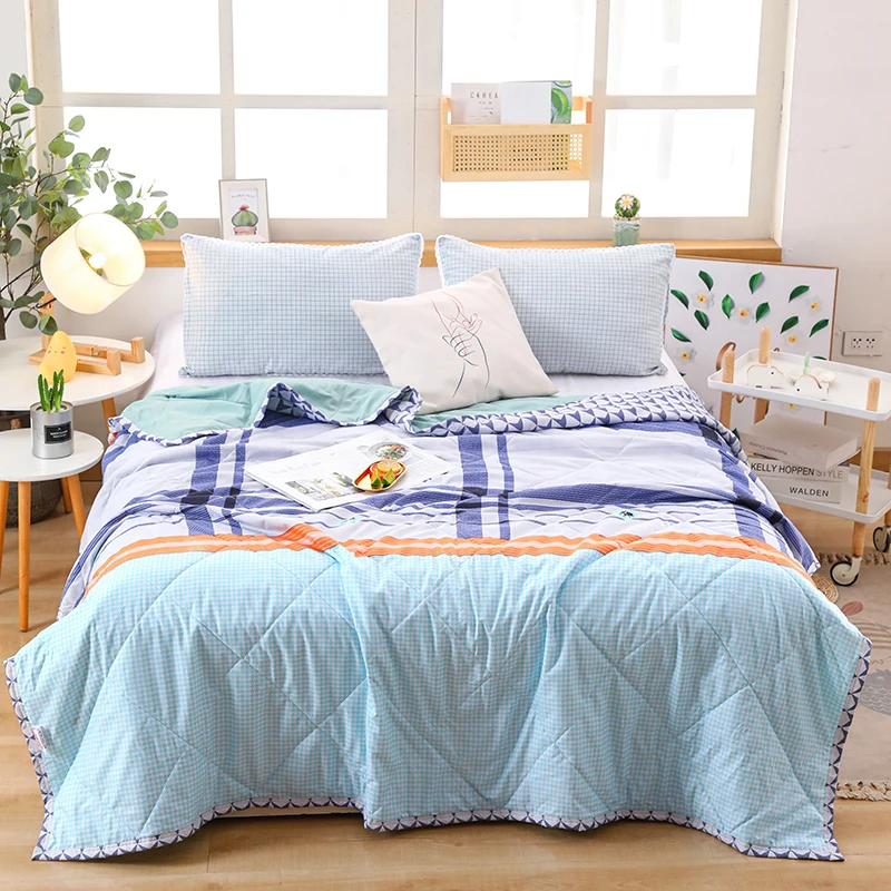

Quilted Quilt Soft Breathable Washed Cotton Quilt Air-conditioning Comforter Blanket Thin Print Bed Cover Home Decor Summer Cool