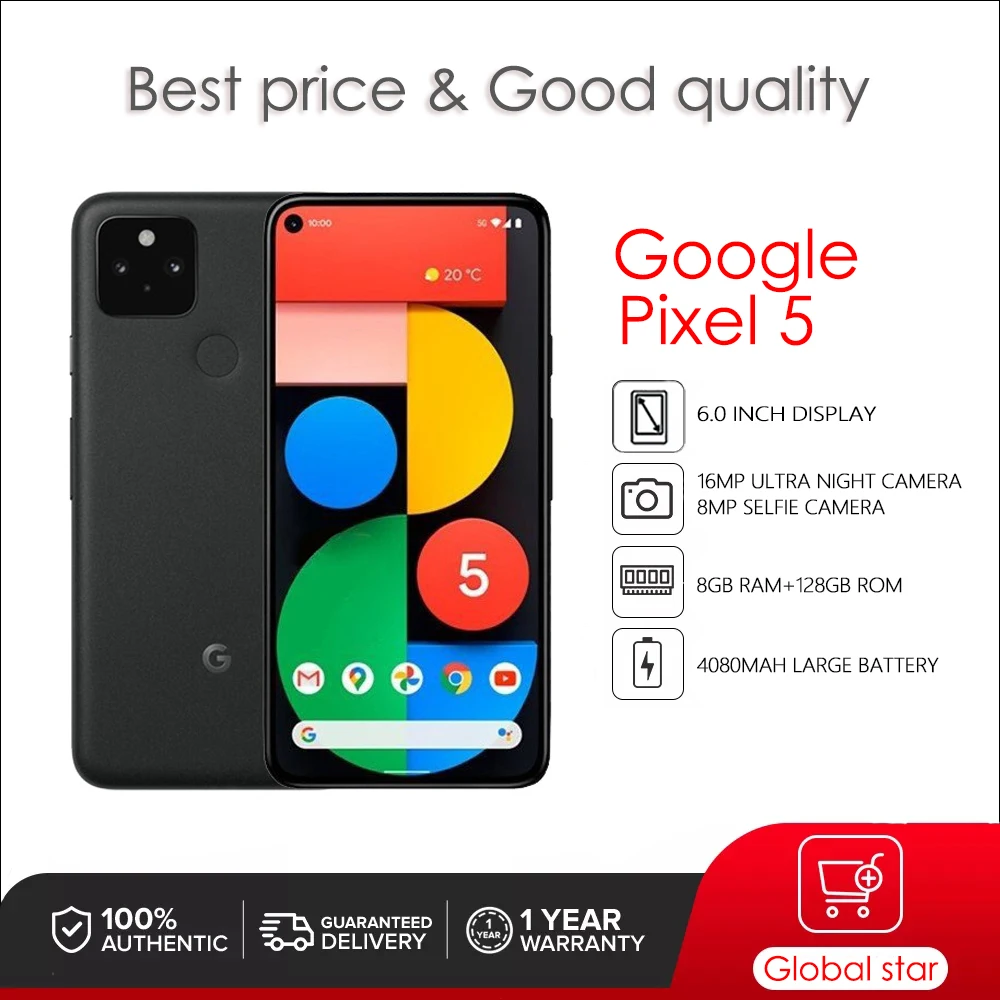 

Original Unlocked Google Pixel 5 6.0" 8GB RAM 128GB ROM 4080mAh 16MP NFC Octa Core 5G LTE Smartphone Cell Phone