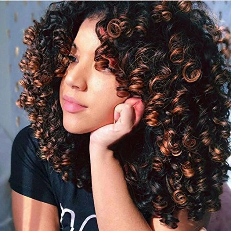 TALANG Short Hair Afro Kinky Curly Wigs With Bangs For Black Women Blonde Mixed Brown Synthetic Cosplay African Wigs