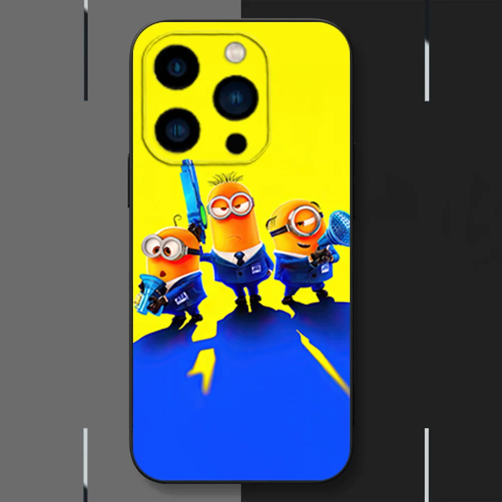 Милый чехол для телефона MINISO M-Minionss iPhone 12 11 13 14 15 16 Max Pro Plus черный мягкий