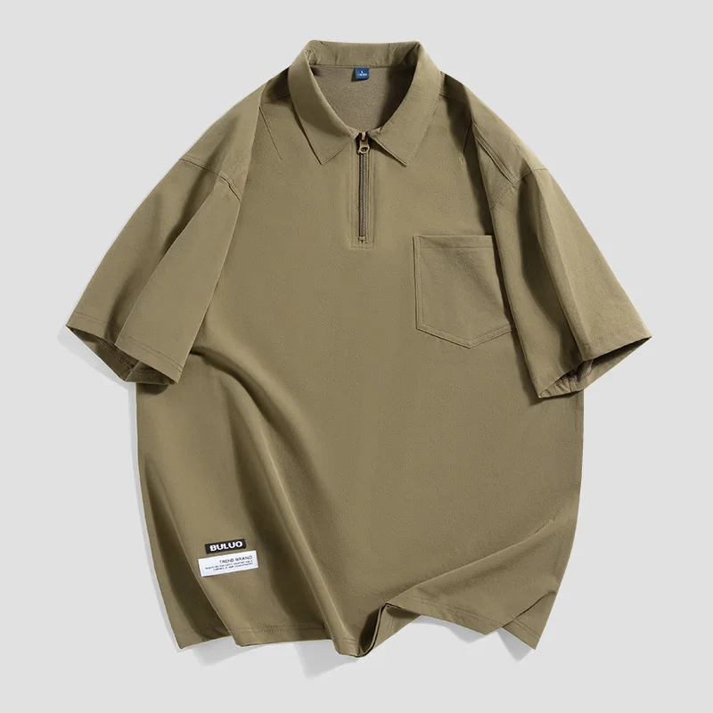 

Мужская футболка с коротким рукавом, Повседневная однотонная свободная футболка с отложным воротником, корейская мода, лето 2023