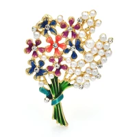wulibaby enamel flower bouquet brooches for women unisex pearl beautiful party office brooch pin gifts