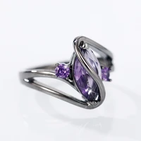 huitan special interest wedding rings women black plated with purple marquise cubic zirconia personality gift for party jewelry